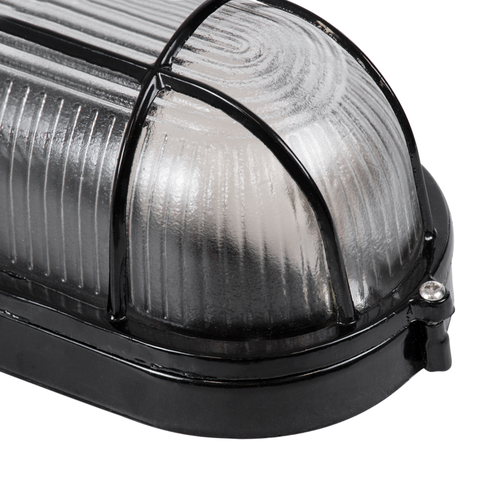 GloboStar® BOATLIGHT 61583 Vintage Industrial Φωτιστικό Τοίχου - Απλίκα - Καραβοχελώνα Εξωτερικού Χώρου Μονόφωτο 1 x E27 AC220-240V Αδιάβροχο IP65 - Σώμα Αλουμινίου & Tempered Glass - Μ21 x Π10.4 x Υ9cm - Μαύρο - Οβάλ - 5 Years Warranty