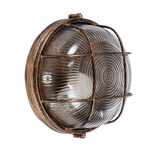 GloboStar® BOATLIGHT 61587 Vintage Industrial Φωτιστικό Τοίχου - Απλίκα - Καραβοχελώνα Εξωτερικού Χώρου Μονόφωτο 1 x E27 AC220-240V Αδιάβροχο IP65 - Σώμα Αλουμινίου & Tempered Glass - Φ17.5 x Υ9cm - Αντικέ Μπρονζέ - Στρόγγυλο - 5 Years Warranty