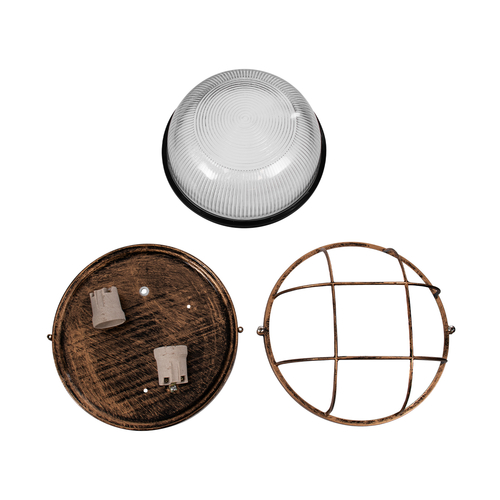 GloboStar® BOATLIGHT 61590 Vintage Industrial Φωτιστικό Τοίχου - Απλίκα - Καραβοχελώνα Εξωτερικού Χώρου Δίφωτο 2 x E27 AC220-240V Αδιάβροχο IP65 - Σώμα Αλουμινίου & Tempered Glass - Φ24 x Υ11cm - Αντικέ Μπρονζέ - Στρόγγυλο - 5 Years Warranty