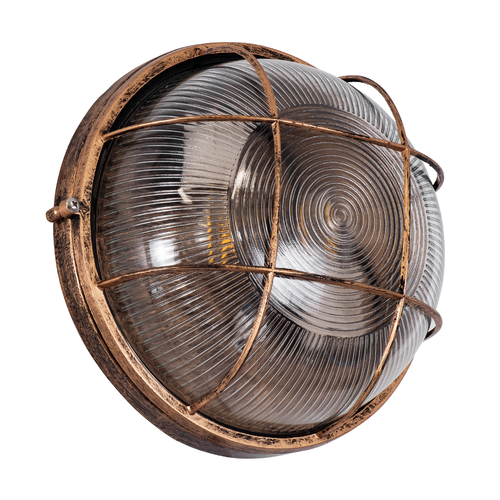GloboStar® BOATLIGHT 61590 Vintage Industrial Φωτιστικό Τοίχου - Απλίκα - Καραβοχελώνα Εξωτερικού Χώρου Δίφωτο 2 x E27 AC220-240V Αδιάβροχο IP65 - Σώμα Αλουμινίου & Tempered Glass - Φ24 x Υ11cm - Αντικέ Μπρονζέ - Στρόγγυλο - 5 Years Warranty