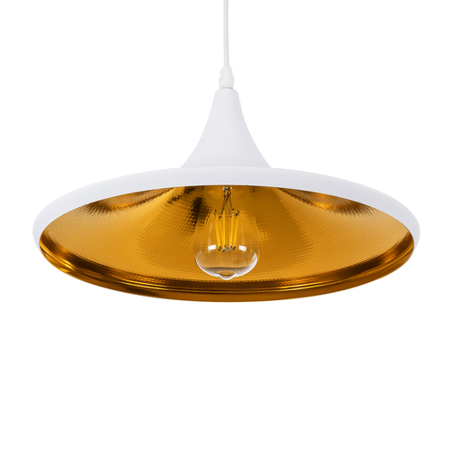 GloboStar® SHANGHAI 01026-B Μοντέρνο Κρεμαστό Φωτιστικό Καμπάνα Μονόφωτο 1 x E27 IP20 Λευκό & Χρυσό Μέταλλο - Μ37 x Π37 x Υ17cm