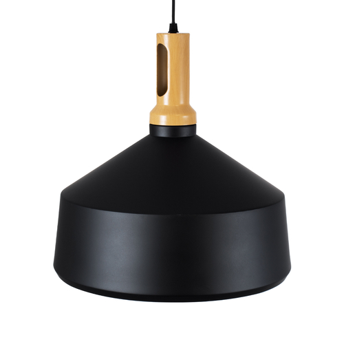 GloboStar® CALYPSO 01334-B Μοντέρνο Κρεμαστό Φωτιστικό Καμπάνα Μονόφωτο 1 x E27 IP20 Μαύρο & Χρυσό Μέταλλο με Μπεζ Ξύλο - Μ36 x Π36 x Υ35cm
