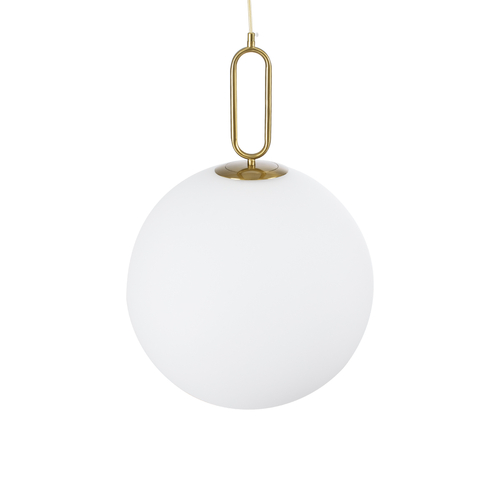 GloboStar® BELLISSIMO 61488 Μοντέρνο Κρεμαστό Φωτιστικό Μπάλα Μονόφωτο 1 x E27 IP20 Λευκό Γυαλί με Χρυσό Μέταλλο - Μ40 x Π40 x Υ62cm