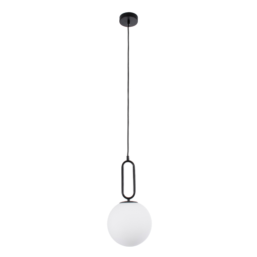 GloboStar® BELLISSIMO 61489 Μοντέρνο Κρεμαστό Φωτιστικό Μπάλα Μονόφωτο 1 x E27 IP20 Λευκό Γυαλί με Μαύρο Μέταλλο - Μ20 x Π20 x Υ42cm