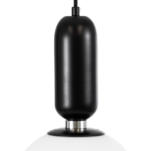 GloboStar® ESTETICO 61495 Μοντέρνο Κρεμαστό Φωτιστικό Μπάλα Μονόφωτο 1 x E27 IP20 Λευκό Γυαλί με Μαύρο Μέταλλο - Μ20 x Π20 x Υ38cm
