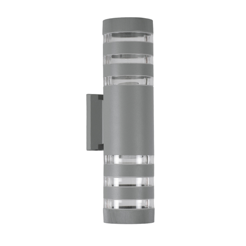 GloboStar® ORION 77885 Φωτιστικό Τοίχου - Απλίκα Αρχιτεκτονικού Φωτισμού Εσωτερικού/Εξωτερικού Χώρου Up & Down Δίφωτο 2 x GU10 AC220-240V Αδιάβροχο IP65 - Σώμα Αλουμινίου & Tempered Glass - Μ9 x Π15x Υ35.5cm - Ασημί - 5 Years Warranty