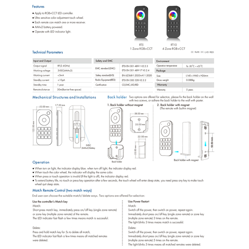GloboStar® 71544 RT10 SKYDANCE Ασύρματο Χειριστήριο Αφής RF 2.4Ghz 4 Group για όλα τα RGBW+WW SKYDANCE Controller DC 3V 2 x AAA - IP20 Μαύρο Μ12.2 x Π5.3 x Υ1.7cm - 5 Years Warranty