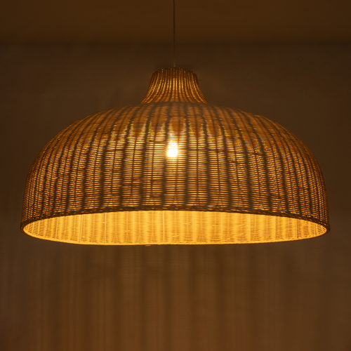 GloboStar® AFURU 01829 Boho Κρεμαστό Φωτιστικό Καμπάνα Μονόφωτο 1 x E27 IP20 Μπεζ Ξύλο - Μ100 x Π100 x Υ60cm
