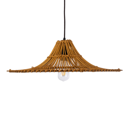 GloboStar® PALERMO 02310 Boho Κρεμαστό Φωτιστικό Πλέγμα Μονόφωτο 1 x E27 IP20 Καφέ Ξύλο - Μ60 x Π60 x Υ18cm