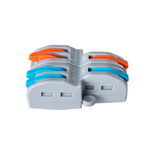 GloboStar® FAST-CONNECT 69913 Διπλή σε Τετραπλή Κλέμα Ταχείας Σύνδεσης & Διακλάδωσης Καλωδίων - 2 x Είσοδοι & 4 x Έξοδοι με Συμβατή Διατομή Καλωδίων 0.08mm² έως 2.5mm² - 250V/4KV 32A Max - Μ2.6 x Π4 x Υ1.5cm - Γκρι με Πορτοκαλί & Μπλε - Πακέτο 5 Τεμαχίων - 5 Years Warranty