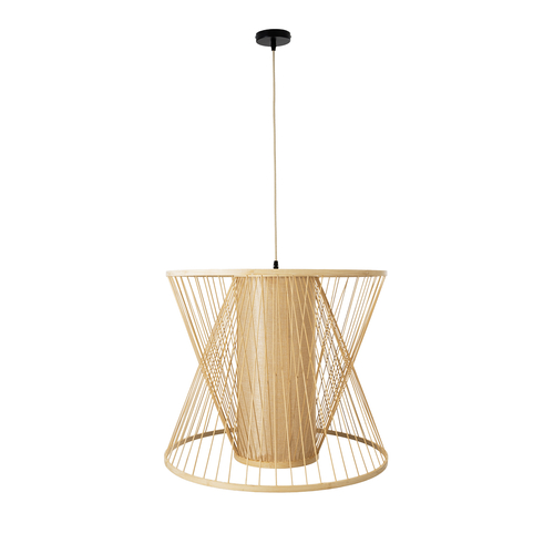 GloboStar® HIBISCUS 01925 Boho Κρεμαστό Φωτιστικό Πλέγμα Μονόφωτο 1 x E27 IP20 Μπεζ Ξύλο - Μ60 x Π60 x Υ50cm