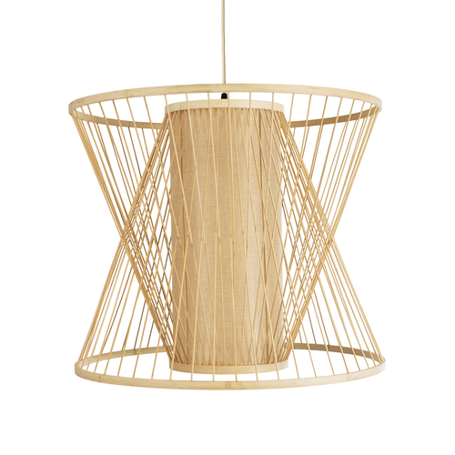 GloboStar® HIBISCUS 01925 Boho Κρεμαστό Φωτιστικό Πλέγμα Μονόφωτο 1 x E27 IP20 Μπεζ Ξύλο - Μ60 x Π60 x Υ50cm