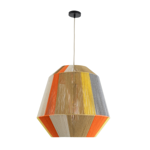 GloboStar® SALERNO 02289 Boho Κρεμαστό Φωτιστικό Πλέγμα Μονόφωτο 1 x E27 IP20 Πολύχρωμο Σχοινί - Μ50 x Π50 x Υ50cm