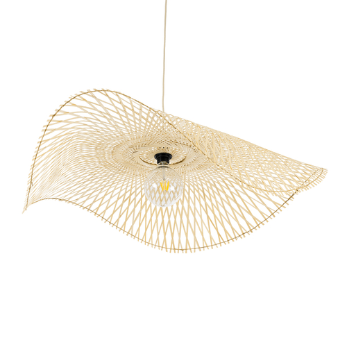 GloboStar® MELEMELE 01842 Boho Κρεμαστό Φωτιστικό Πλέγμα Μονόφωτο 1 x E27 IP20 Μπεζ Ξύλο - Μ100 x Π100 x Υ12cm