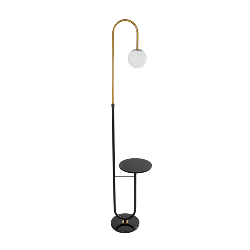 GloboStar® CORDELIA 02024 Μοντέρνο Επιδαπέδιο Φωτιστικό Μονόφωτο 1 x E27 IP20 Μαύρο & Χρυσό Αλουμίνιο, Λευκό Γυαλί με Μαύρο Μάρμαρο - Μ30 x Π38 x Υ180cm