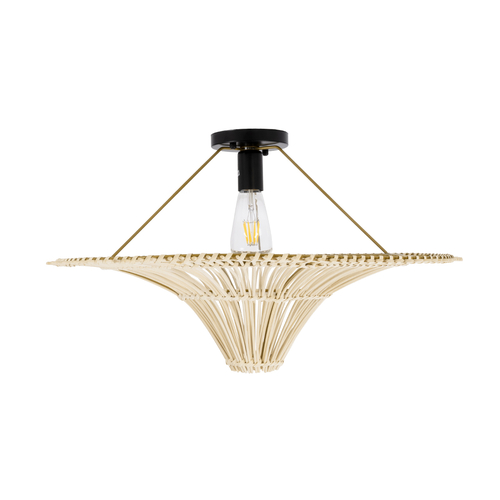 GloboStar® PALERMO 02152 Boho Κρεμαστό Φωτιστικό Πλέγμα Μονόφωτο 1 x E27 IP20 Μπεζ Ξύλο - Μ60 x Π60 x Υ36cm
