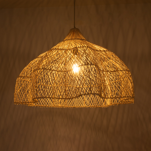 GloboStar® ADEJE 02211 Boho Κρεμαστό Φωτιστικό Πλέγμα Μονόφωτο 1 x E27 IP20 Μπεζ Ξύλο - Μ80 x Π80 x Υ55cm
