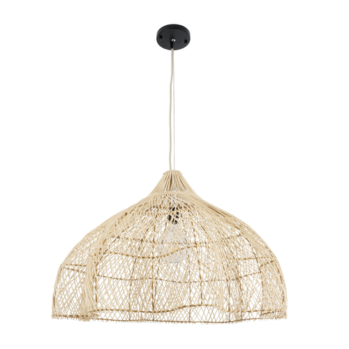 GloboStar® ADEJE 02211 Boho Κρεμαστό Φωτιστικό Πλέγμα Μονόφωτο 1 x E27 IP20 Μπεζ Ξύλο - Μ80 x Π80 x Υ55cm