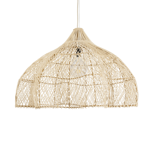 GloboStar® ADEJE 02211 Boho Κρεμαστό Φωτιστικό Πλέγμα Μονόφωτο 1 x E27 IP20 Μπεζ Ξύλο - Μ80 x Π80 x Υ55cm