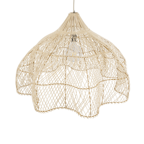 GloboStar® ADEJE 02211 Boho Κρεμαστό Φωτιστικό Πλέγμα Μονόφωτο 1 x E27 IP20 Μπεζ Ξύλο - Μ80 x Π80 x Υ55cm