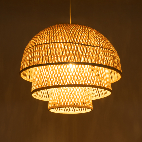 GloboStar® HIROKA 01836 Boho Κρεμαστό Φωτιστικό Πλέγμα Μονόφωτο 1 x E27 IP20 Μπεζ Ξύλο - Μ60 x Π60 x Υ50cm