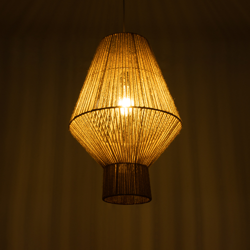GloboStar® CAYMAN 01853 Boho Κρεμαστό Φωτιστικό Πλέγμα Μονόφωτο 1 x E27 IP20 Μπεζ Σχοινί - Μ40 x Π40 x Υ60cm