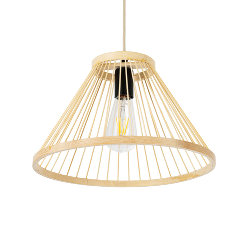 GloboStar® TYGEE 01930 Boho Κρεμαστό Φωτιστικό Πλέγμα Μονόφωτο 1 x E27 IP20 Μπεζ Ξύλο - Μ35 x Π35 x Υ22cm