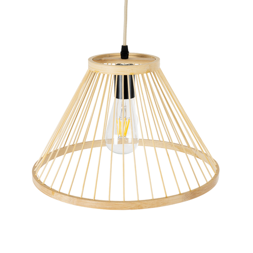 GloboStar® TYGEE 01930 Boho Κρεμαστό Φωτιστικό Πλέγμα Μονόφωτο 1 x E27 IP20 Μπεζ Ξύλο - Μ35 x Π35 x Υ22cm