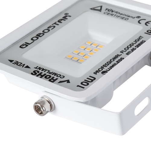 GloboStar® ATLAS 61406 Επαγγελματικός Προβολέας LED 10W 1150lm 120° AC 220-240V - Αδιάβροχος IP67 - Μ10 x Π2 x Υ8cm - Λευκό - Θερμό Λευκό 2700K - LUMILEDS Chips - TÜV Rheinland Certified - 5 Years Warranty