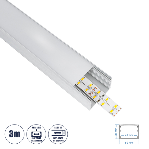 GloboStar® UNDERGROUND-PROFILE 70860-3M Προφίλ Αλουμινίου - Βάση & Ψύκτρα Ταινίας LED με Λευκό Γαλακτερό Κάλυμμα - Ενδοδαπέδια Χωνευτή Χρήση σε Δρόμους - Πατητό Κάλυμμα Υψηλής Αντοχής & Ανθεκτικότητας σε Βάρος - Ασημί - 3 Μέτρα - Μ300 x Π5 x Υ3.5cm