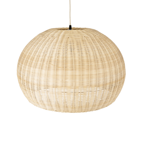 GloboStar® RAITO 01825 Boho Κρεμαστό Φωτιστικό Καμπάνα Μονόφωτο 1 x E27 IP20 Μπεζ Ξύλο - Μ60 x Π60 x Υ40cm