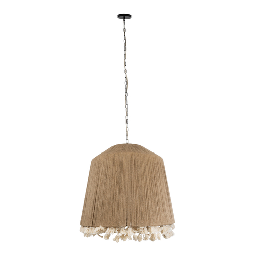 GloboStar® PUERTORICO 02093 Boho Κρεμαστό Φωτιστικό Καμπάνα Τρίφωτο 3 x E27 IP20 Μπεζ & Λευκό Σχοινί - Μ80 x Π80 x Υ80cm