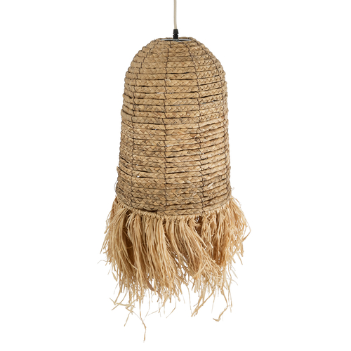 GloboStar® PORTOFERRAIO 02170 Boho Κρεμαστό Φωτιστικό Πλέγμα Μονόφωτο 1 x E27 IP20 Μπεζ Ράφια - Μ30 x Π30 x Υ70cm