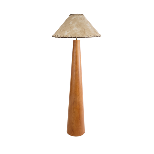 GloboStar® MASPALOMAS 02292 Boho Επιδαπέδιο Φωτιστικό Μονόφωτο 1 x E27 IP20 Καφέ Ξύλο με Μπεζ Ύφασμα - Μ55 x Π55 x Υ145cm