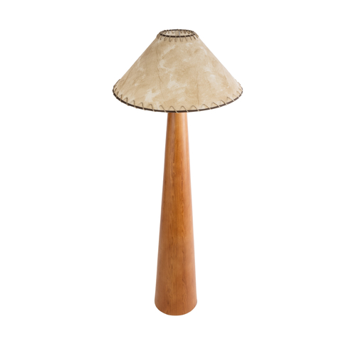 GloboStar® MASPALOMAS 02292 Boho Επιδαπέδιο Φωτιστικό Μονόφωτο 1 x E27 IP20 Καφέ Ξύλο με Μπεζ Ύφασμα - Μ55 x Π55 x Υ145cm