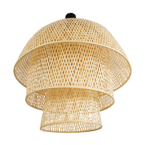 GloboStar® HIROKA 02046 Boho Κρεμαστό Φωτιστικό Καμπάνα Μονόφωτο 1 x E27 IP20 Μπεζ Ξύλο - Μ100 x Π100 x Υ110cm