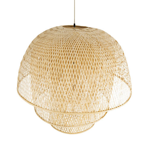 GloboStar® HIROKA 02046 Boho Κρεμαστό Φωτιστικό Καμπάνα Μονόφωτο 1 x E27 IP20 Μπεζ Ξύλο - Μ100 x Π100 x Υ110cm