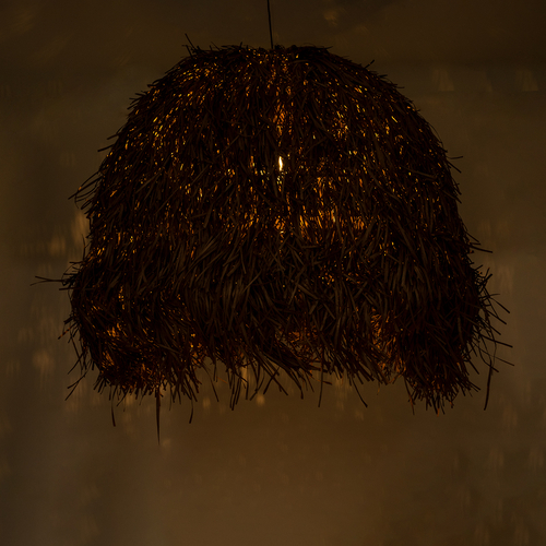 GloboStar® GUADELOUPE 02295 Boho Κρεμαστό Φωτιστικό Καμπάνα Μονόφωτο 1 x E27 IP20 Καφέ Ράφια - Μ120 x Π120 x Υ100cm