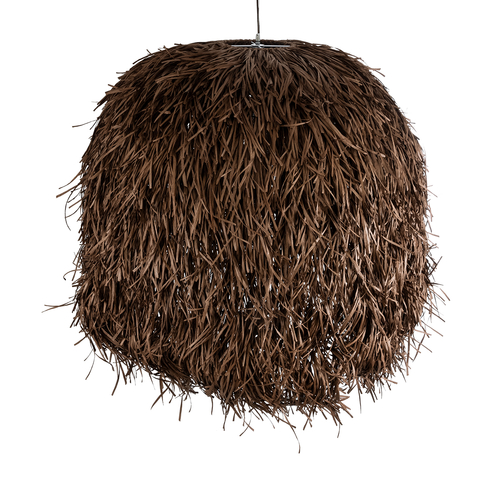 GloboStar® GUADELOUPE 02295 Boho Κρεμαστό Φωτιστικό Καμπάνα Μονόφωτο 1 x E27 IP20 Καφέ Ράφια - Μ120 x Π120 x Υ100cm