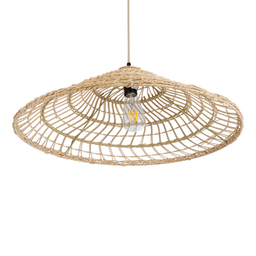 GloboStar® KAIA 02346 Boho Κρεμαστό Φωτιστικό Καμπάνα Μονόφωτο 1 x E27 IP20 Μπεζ Ξύλο - Μ60 x Π60 x Υ20cm
