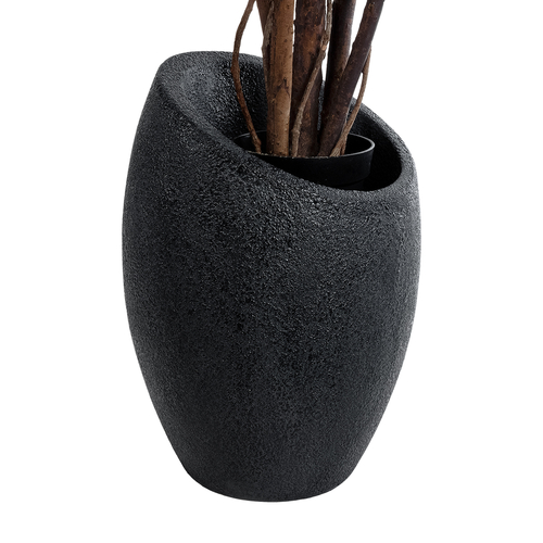 GloboStar® Artificial Garden MESTRE 20732 Επιδαπέδιο Πολυεστερικό Τσιμεντένιο Κασπώ Γλάστρα - Flower Pot Μαύρο Φ40 x Υ60cm