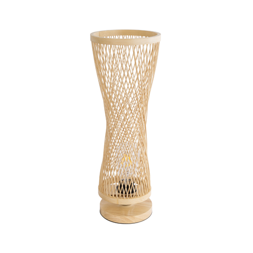 GloboStar® ROWAN 01994 Boho Επιτραπέζιο Φωτιστικό Μονόφωτο 1 x E27 AC220-240V IP20 - Φ17 x Υ42cm - Μπεζ Ξύλινο Μπαμπού Πλέγμα