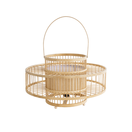 GloboStar® SORENIA 02003 Boho Επιδαπέδιο Φωτιστικό Μονόφωτο 1 x E27 IP20 Μπεζ Ξύλο - Μ48 x Π48 x Υ27cm