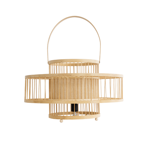 GloboStar® SORENIA 02003 Boho Επιδαπέδιο Φωτιστικό Μονόφωτο 1 x E27 IP20 Μπεζ Ξύλο - Μ48 x Π48 x Υ27cm