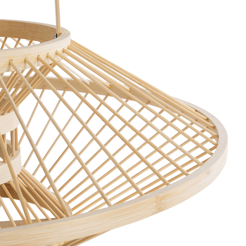 GloboStar® SORENIA 02005 Boho Επιτραπέζιο Φωτιστικό Μονόφωτο 1 x E27 AC220-240V IP20 - Φ50 x Υ18cm - Μπεζ Ξύλινο Μπαμπού Πλέγμα