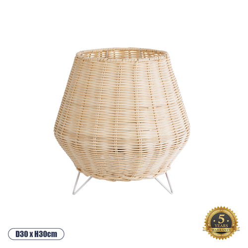 GloboStar® BOLSON 02010 Boho Επιδαπέδιο Φωτιστικό Μονόφωτο 1 x E27 IP20 Μπεζ Ξύλο με Λευκό Μέταλλο - Μ30 x Π30 x Υ30cm