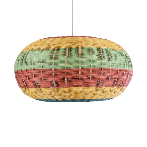 GloboStar® CABALLEROS 02056 Boho Κρεμαστό Φωτιστικό Πλέγμα Μονόφωτο 1 x E27 IP20 Πολύχρωμο Ξύλο - Μ70 x Π70 x Υ36cm