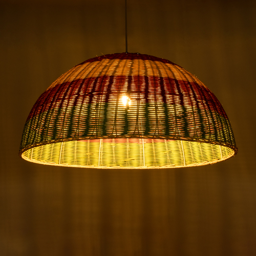 GloboStar® CABALLEROS 02061 Boho Κρεμαστό Φωτιστικό Καμπάνα Μονόφωτο 1 x E27 IP20 Πολύχρωμο Ξύλο - Μ70 x Π70 x Υ34cm