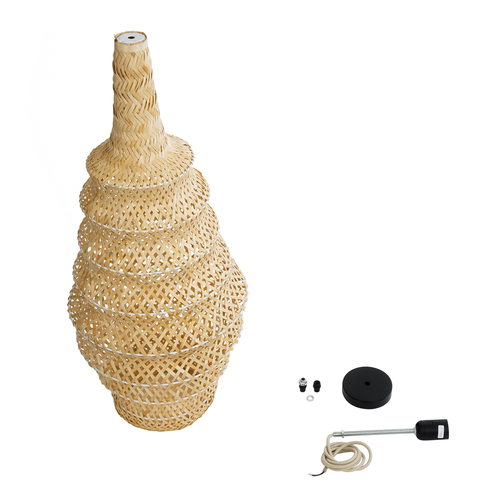 GloboStar® MAUI 02114 Boho Κρεμαστό Φωτιστικό Πλέγμα Μονόφωτο 1 x E27 IP20 Μπεζ Ξύλο - Μ30 x Π30 x Y77cm