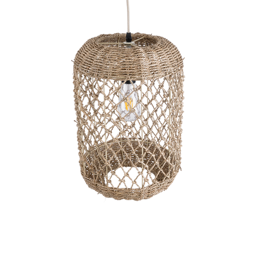 GloboStar® ECUADOR 02117 Boho Κρεμαστό Φωτιστικό Πλέγμα Μονόφωτο 1 x E27 IP20 Μπεζ Rattan - Μ28 x Π28 x Υ40cm